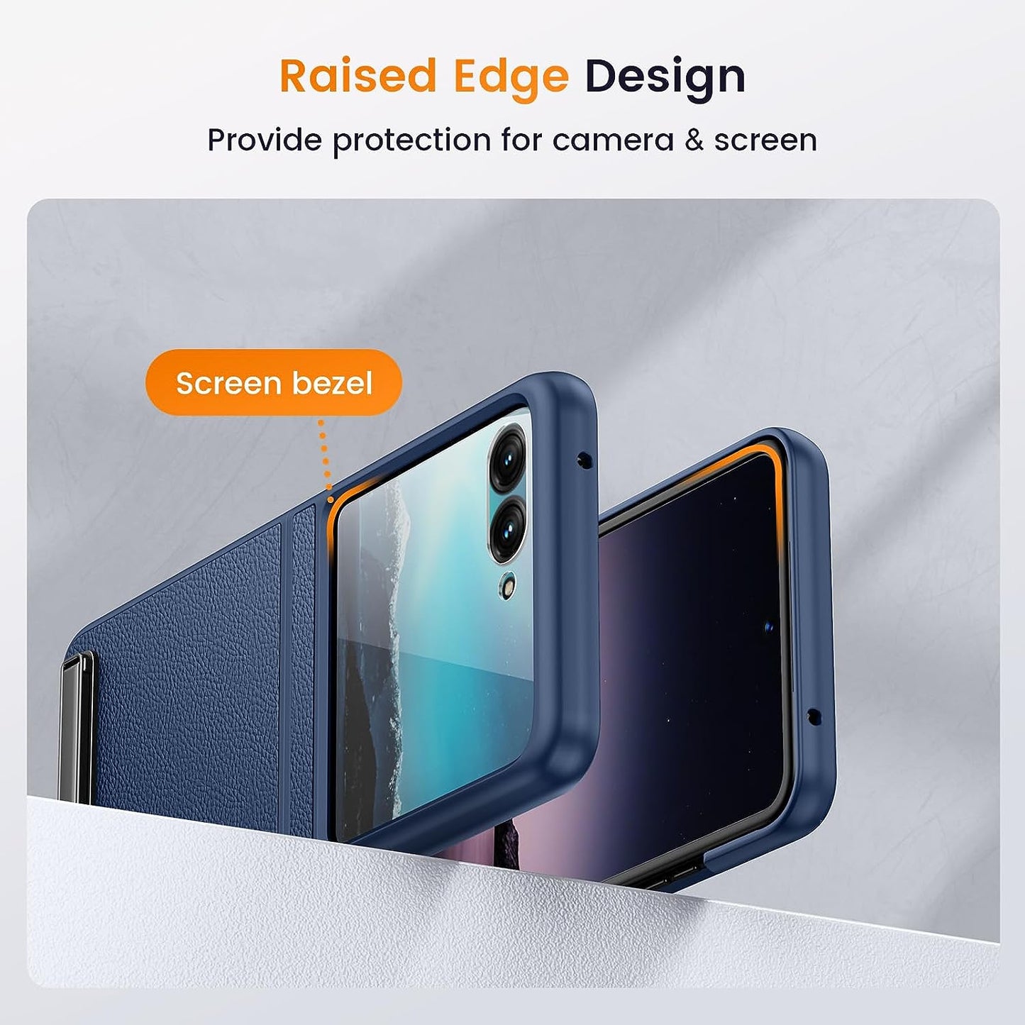 NULETO for Moto Razr plus 2023 Case with Kickstand, Razr+ Phone Case with Built-In Screen Protector for Outer Screen, Drop Protective Slim Motorola Razr plus Case with Luxury Leather Cover, Blue  NULETO   