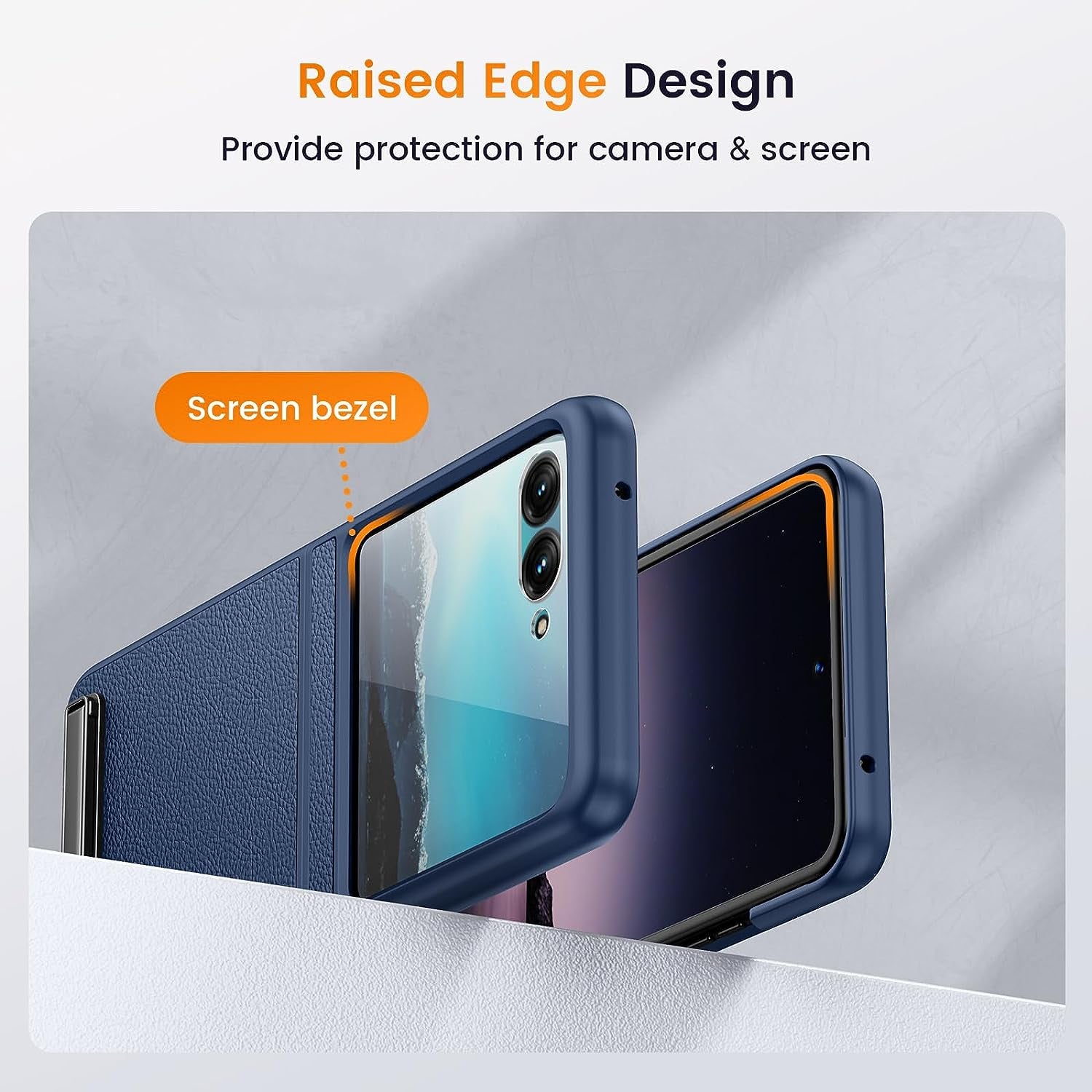 NULETO for Moto Razr plus 2023 Case with Kickstand, Razr+ Phone Case with Built-In Screen Protector for Outer Screen, Drop Protective Slim Motorola Razr plus Case with Luxury Leather Cover, Blue  NULETO   