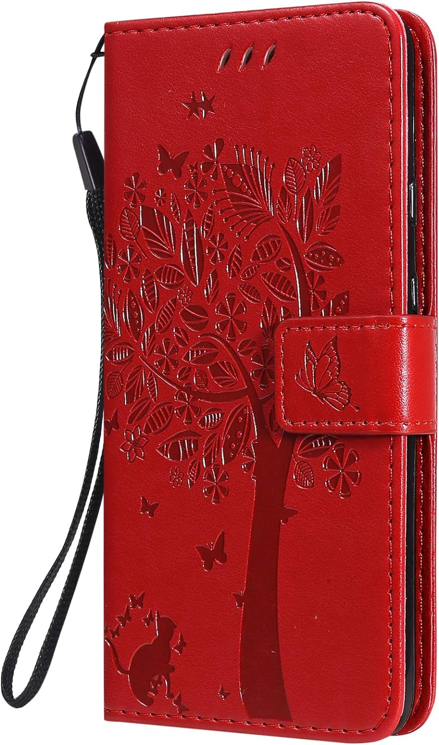 LEMAXELERS Google Pixel 4A 5G Case Embossed Wishing Tree Wallet Shockproof Case Flip Premium PU Leather Magnetic Card Slots with Stand Cover for Google Pixel 4A 5G / Pixel 5 XL Wishing Tree Red KT  LEMAXELERS   