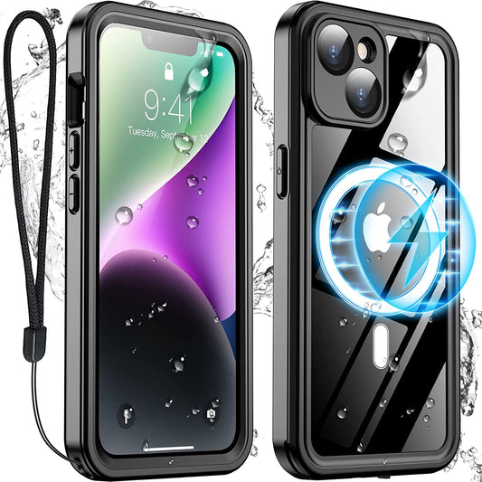 Temdan for Iphone 14 plus Case Waterproof,Built-In 9H Tempered Glass Screen Protector [Real 360][IP68 Underwater][14Ft Military Dropproof][Dustproof][Compatible with Magsafe] - Black-Clear  Temdan   
