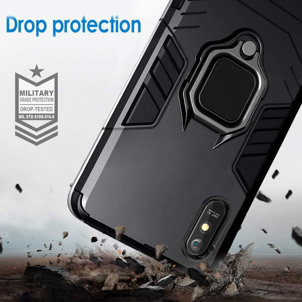 Fadream for Xiaomi Redmi 9A Case, Rugged Shockproof Dual Layer Heavy Duty Protective Kickstand Cover with [2 Pack] Tempered Glass Screen Protector (Blue)  FaDream   