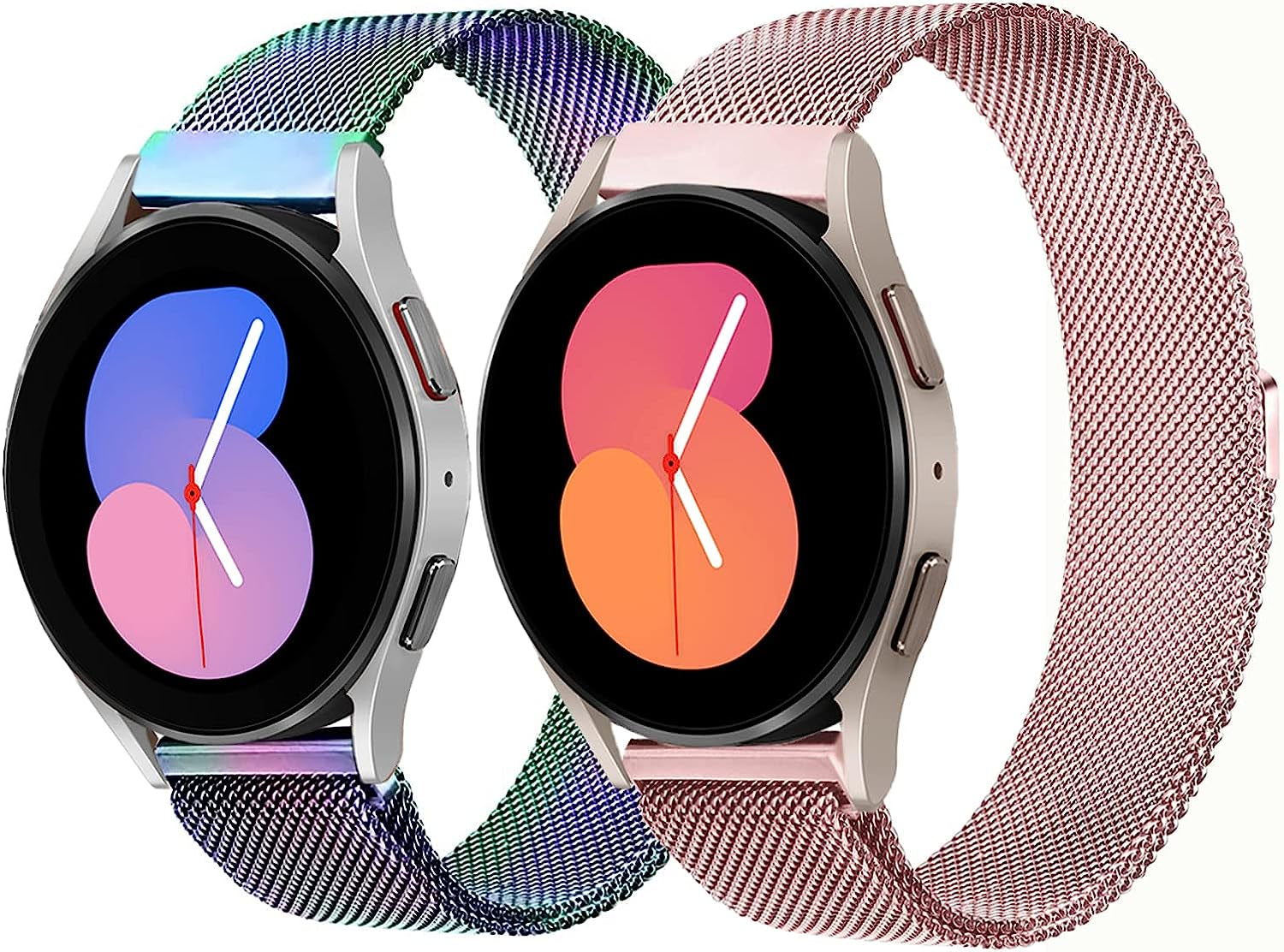 Liwerlly Bands for Galaxy Watch 5/4 Band 40Mm 44Mm/Watch 5 Pro Band, 20Mm Stainless Steel Mesh Replacement Strap Women Men for Samsung Watch 5/5 Pro/ 4 Classic 42Mm/Active 2/3 41Mm  LiWerlly Rose Pink+Colorful  