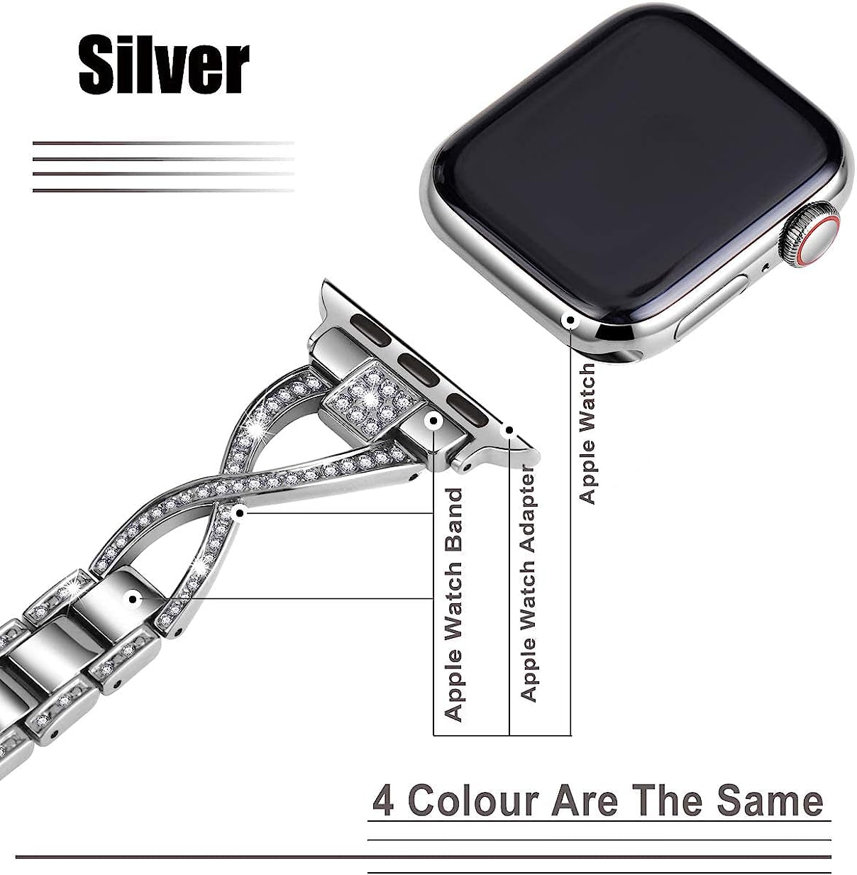 Jfdragon for Apple Watch Band 38Mm 40Mm 41Mm 42Mm 44Mm 45Mm 49Mm Ultra Women Series 8 7 6 5 4 3 2 1 SE Bling Metal Bracelet Iwatch Bands  JFdragon   