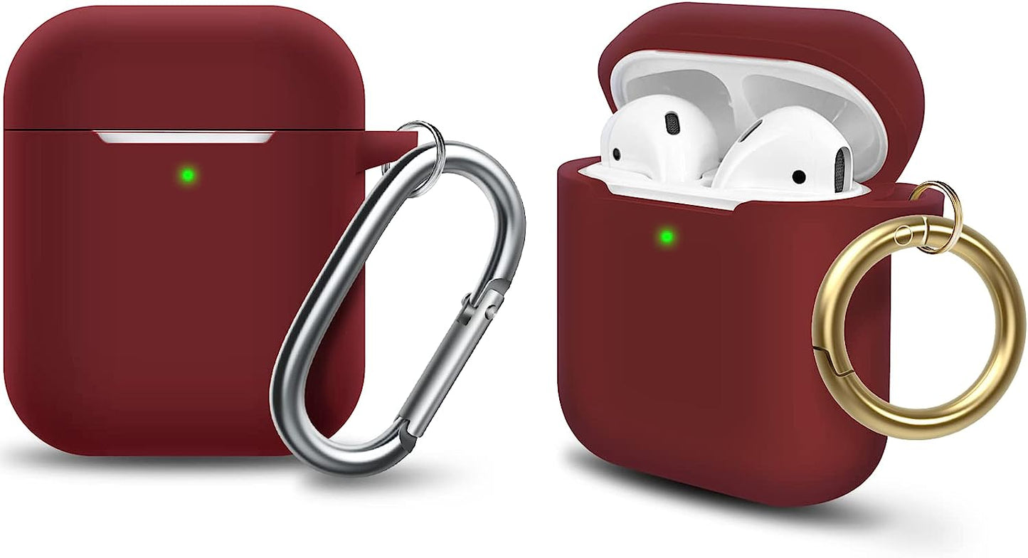 MOLOPPO Case Cover Compatible with Airpods, Soft Silicone Protective Cover with Keychain for Women Men Compatible with Apple Airpods 2Nd 1St Generation Charging Case, Front LED Visible- Milk Tea  MOLOVA N-Wine red  
