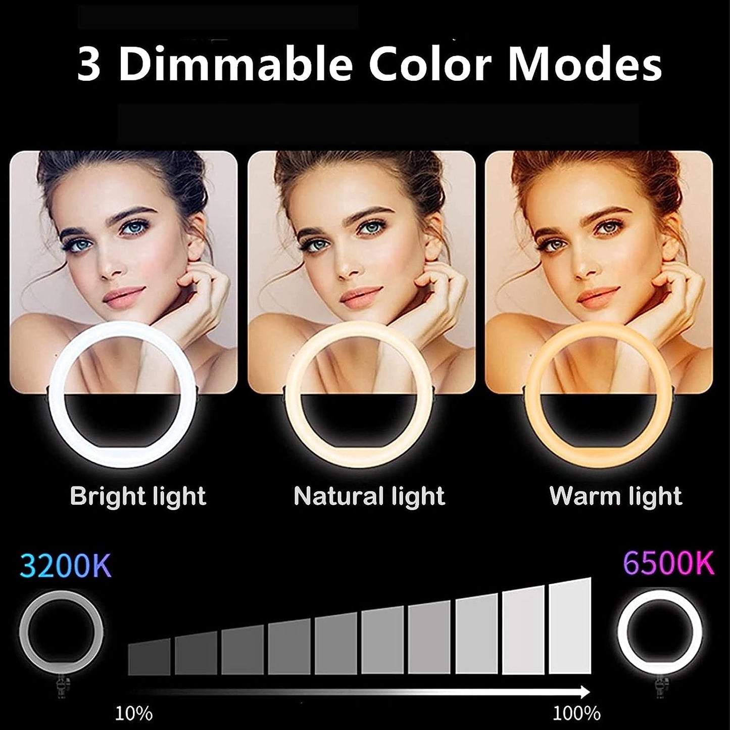 BZ 10 Inch Selfie Ring Light with Dimmable 3 Color Lights, LED Ring Light with Stand and Phone Holder, for Makeup, Live Streaming, Tiktok, Youtube Video, Photography  BZ   