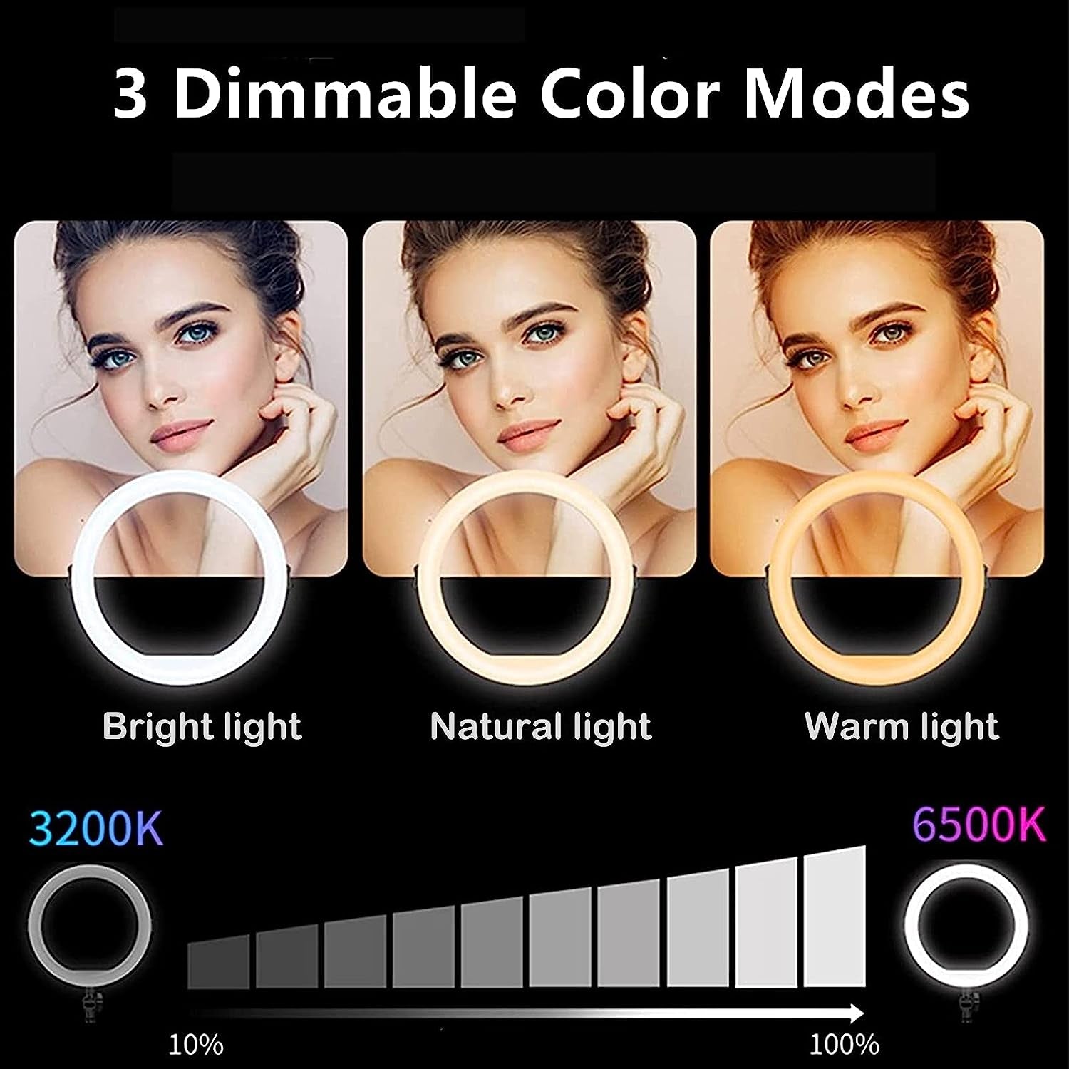 BZ 10 Inch Selfie Ring Light with Dimmable 3 Color Lights, LED Ring Light with Stand and Phone Holder, for Makeup, Live Streaming, Tiktok, Youtube Video, Photography  BZ   