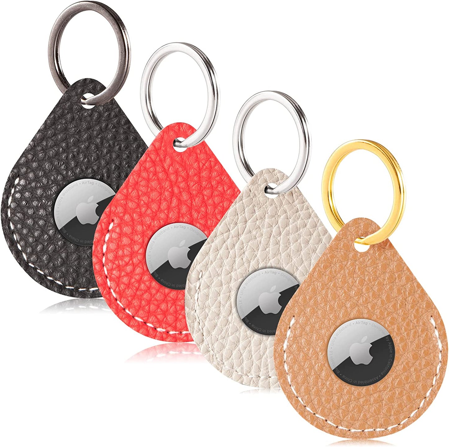 FOREVERFLYBIRD 4 Pack Airtag Holder Leather Case Air Tag Cover Keychain GPS Tracker Remote Finder Key Travel Backpack Pet Locator,Grey,White,Pink,Red  FOREVERFLYBIRD Black,Red,White,Brown  