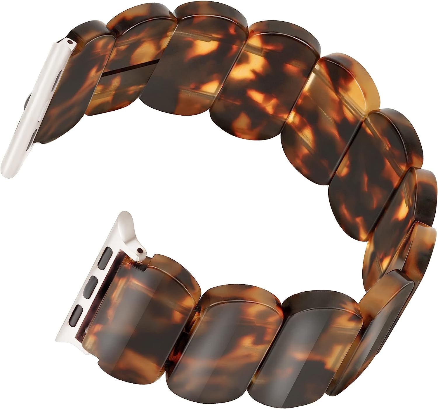 Resin Stretchy Apple Watch Band Compatible With【Series 8 7 Starlight】Apple Watch 49Mm 45Mm 44Mm 42Mm for Women Girl, Lightweight Fashion Cute Bracelet for Iwatch Series 8/7/6/5/4/3/2/1/Se-Nougat White  BuPa Tortoise Shell-Starlight 42/44/45/49mm 