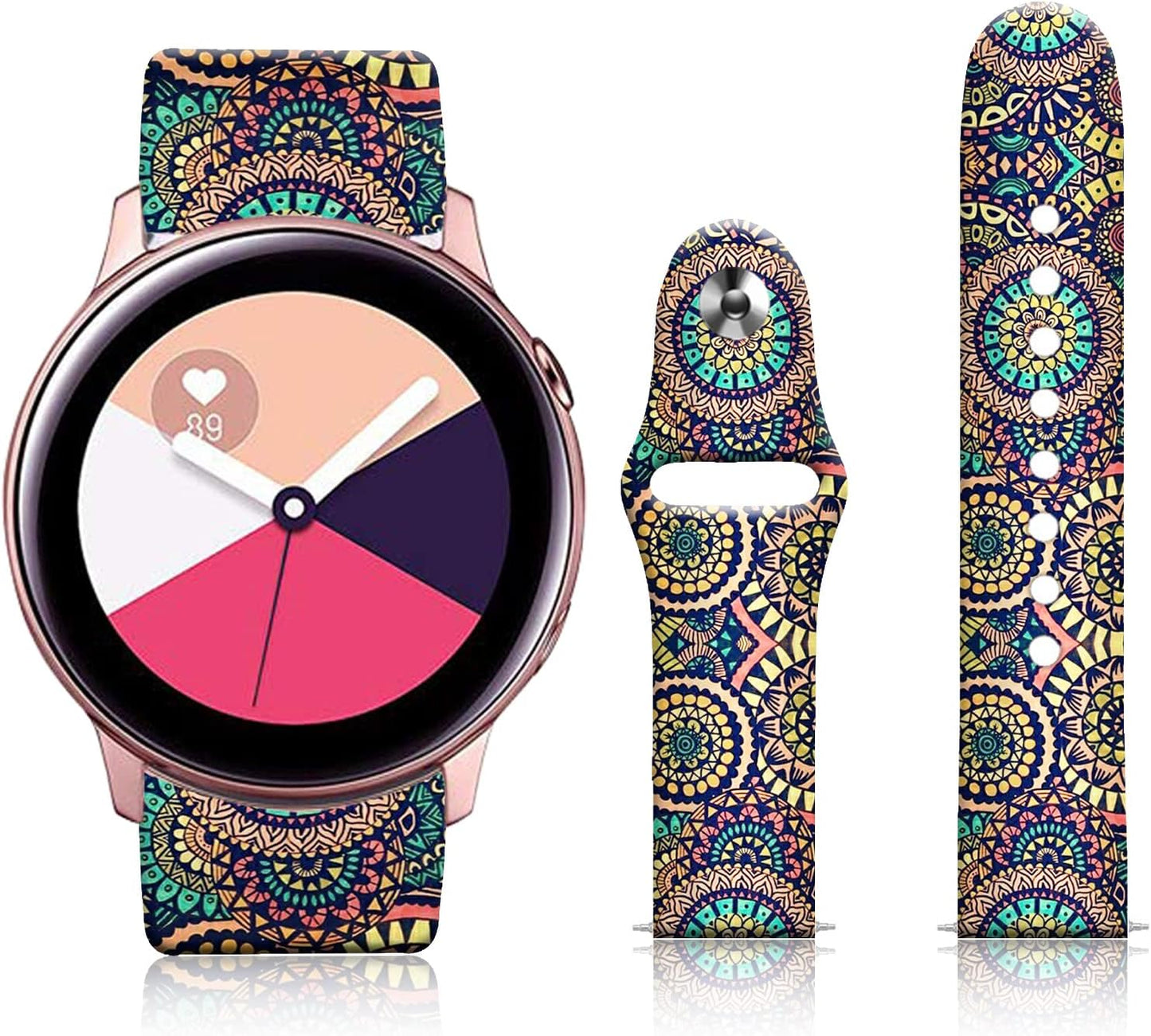 20MM Silicone Sport Bands Compatible for Samsung Galaxy Watch 4 40Mm 44Mm/Classic 42Mm 46Mm/Watch 3 41Mm, Active 2 Watch Bands /Gear S2, FTFCASE Turquoise Pattern Strap for Women Men Girls  FTFCASE Khaki Totem Flower  