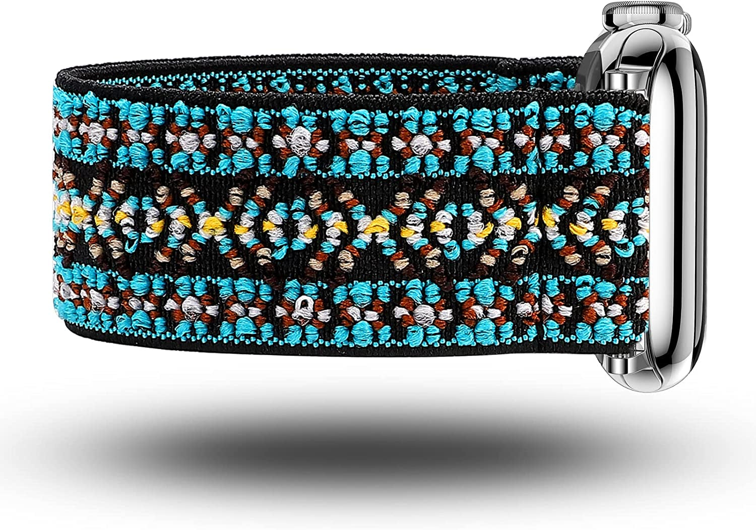 TOYOUTHS Elastic Band Compatible with Apple Watch Band Scrunchies Stretchy Solo Loop 41Mm/40Mm/38Mm Soft Nylon Strap Replacement Wristband for Iwatch Series 8/7/SE/6/5/4/3/2/1, Black/Gold/Blue, S  TOYOUTHS   