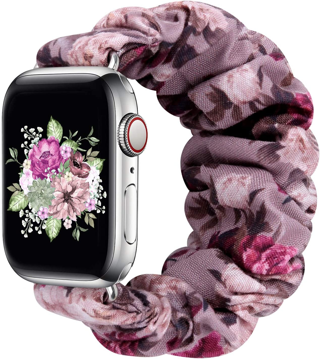 Greatfine Compatible for Apple Watch Band Scrunchie 38Mm 40Mm 41Mm 42Mm 44Mm 45Mm,Soft Elastic Scrunchie Watch Bands,With Iwatch Series 8 7 6 SE 5 4 3 2 1 Ultra,Replacement Wristband for Women(S/M)  HSELE E-Purple Floral 38mm/40mm/41mm-S/M 