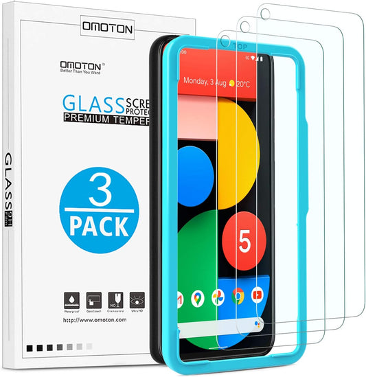 OMOTON [3 Pack] Screen Protector for Google Pixel 5 - Tempered Glass/Alignment Frame/Anti Scratch Screen Protector for Google Pixel 5  OMOTON   