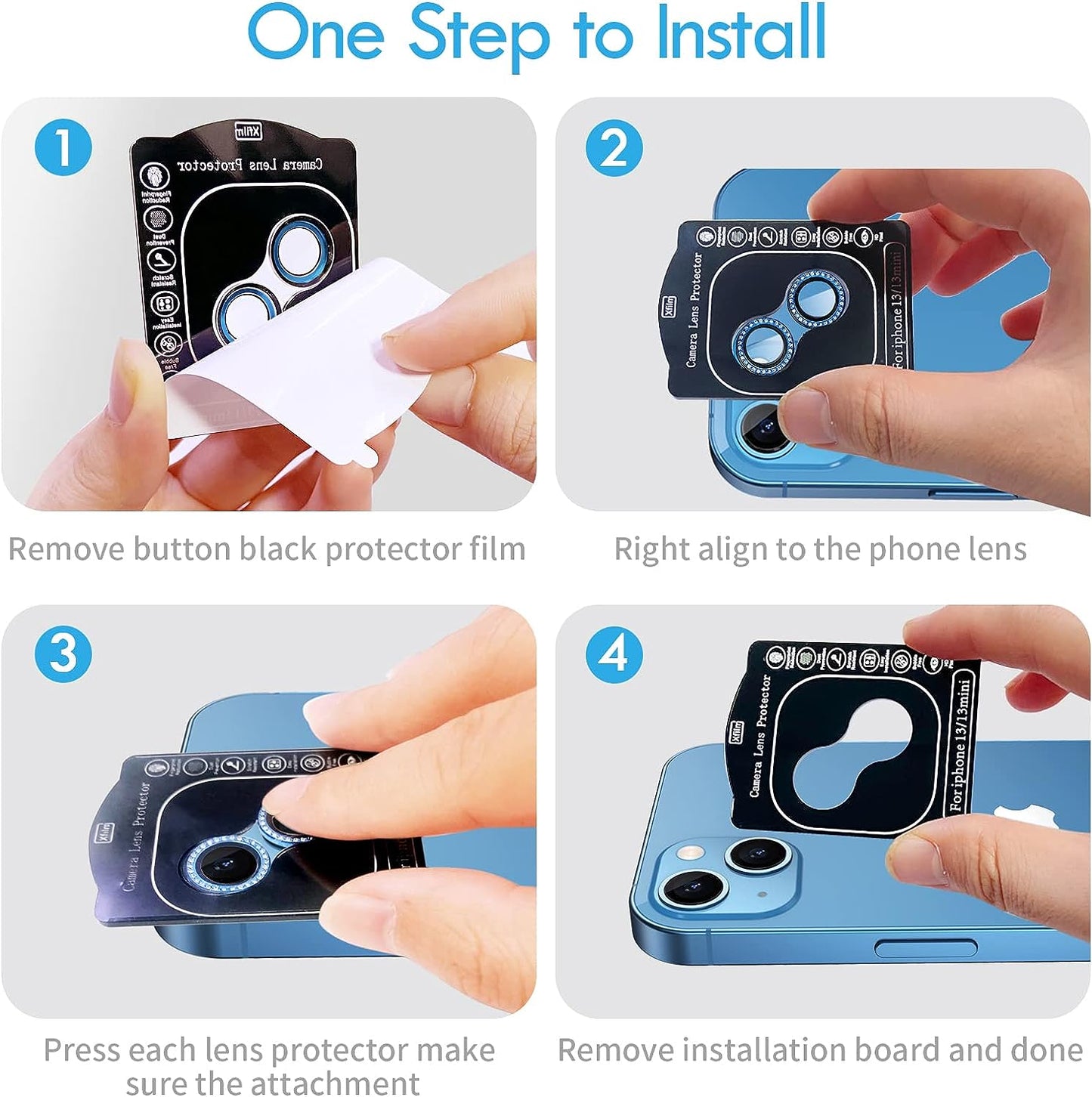 Xfilm Bling Diamond Camera Lens Protector for Iphone 13 / Iphone 13 Mini, HD Clear Tempered Glass Camera Lens Screen Protection Cover, Case Friendly, Scratch Proof (Diamond Pink)  Xfilm   