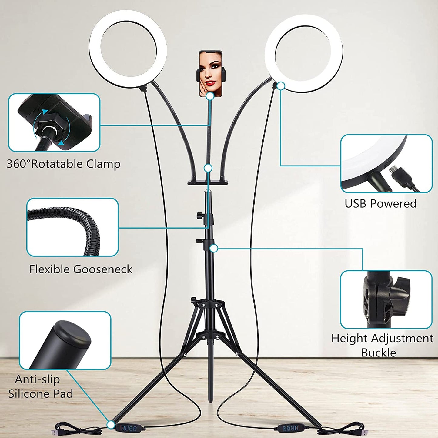 Dual Selfie Ring Light with Tripod Stand and Phone Holder, 73'' Ringlight with Tripod for Iphone/Android, Phone Ring Light for Video Recording, Live Streaming, Photography, Youtube  Yarrashop   