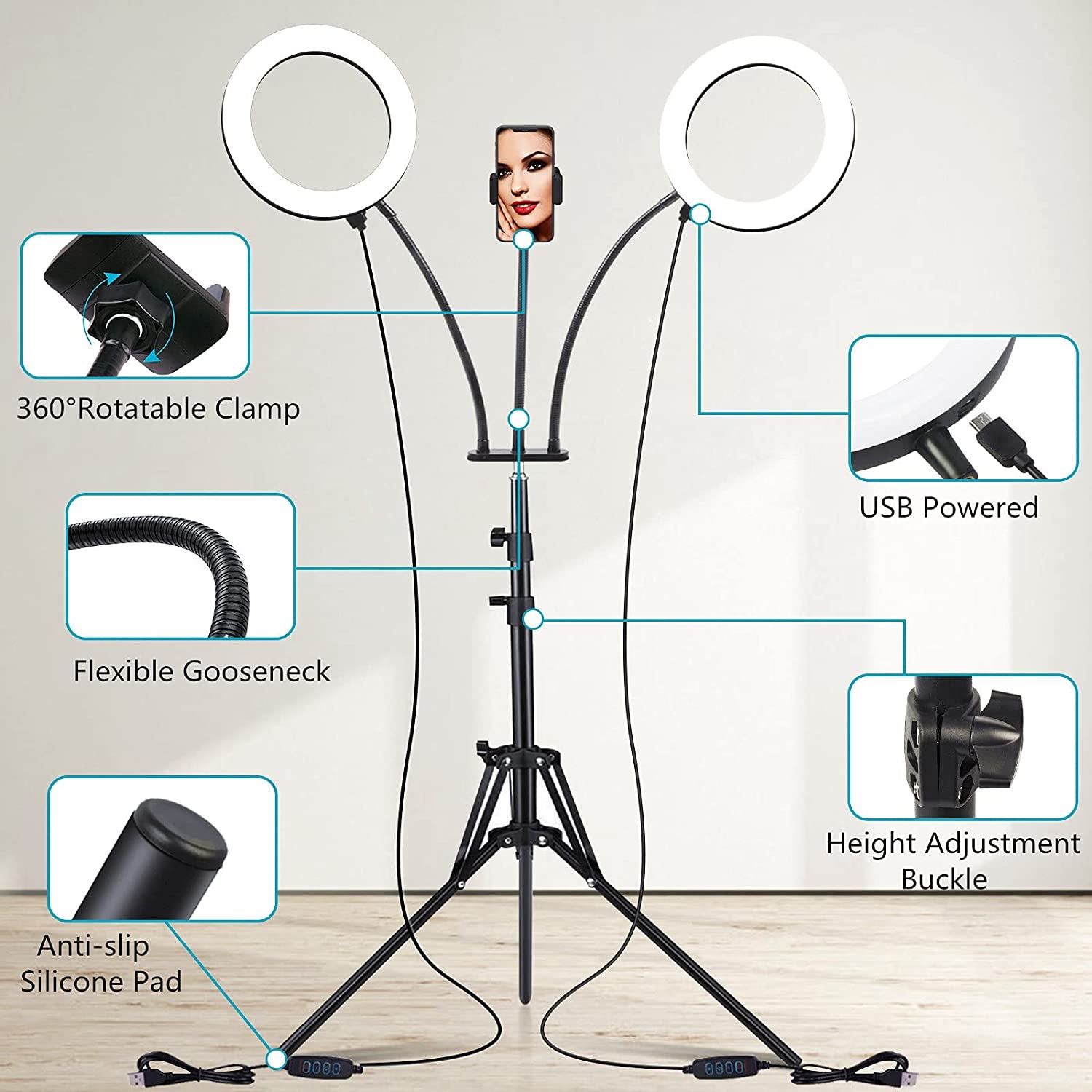 Dual Selfie Ring Light with Tripod Stand and Phone Holder, 73'' Ringlight with Tripod for Iphone/Android, Phone Ring Light for Video Recording, Live Streaming, Photography, Youtube  Yarrashop   