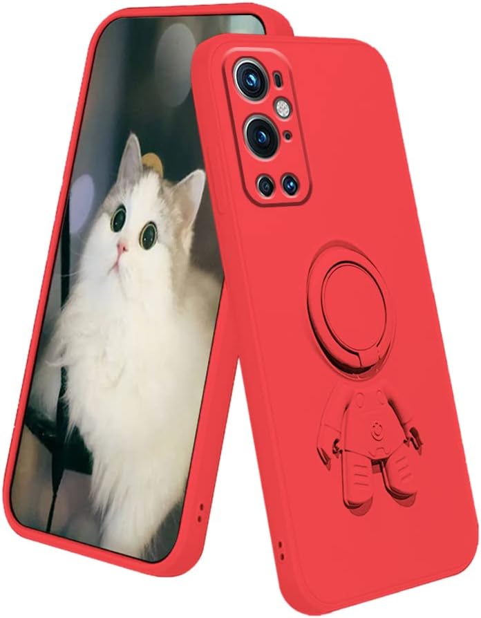 Compatible with Oneplus 9 Pro Case with Creative Astronaut Pattern Holder Green, Oneplus 9 Pro Phone Case with Ring Kickstand Silicone Shockproof Soft TPU Protective Slim Cover (Green)  Wousunly Red  