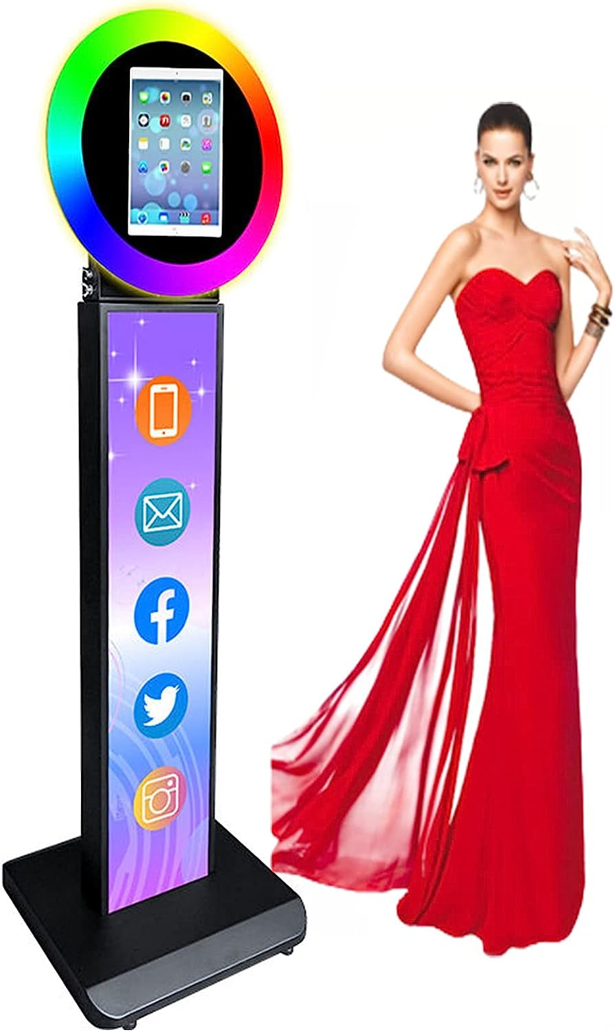 NETSOLAR Portable Photo Booth for 10.2'' Ipad Stand Shell Metal Selfie Photobooth Machine with Adjustable RGB LED Light Ring Free Custom Logo for Parties Wedding Exhibition Rental Business (Black)  NETSOLAR   