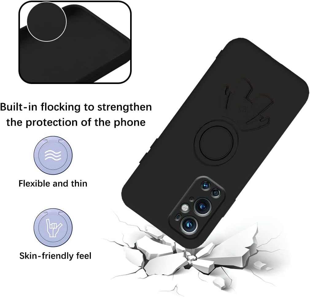 Compatible with Oneplus 9 Pro Case with Creative Astronaut Pattern Holder Green, Oneplus 9 Pro Phone Case with Ring Kickstand Silicone Shockproof Soft TPU Protective Slim Cover (Black)  Wousunly   