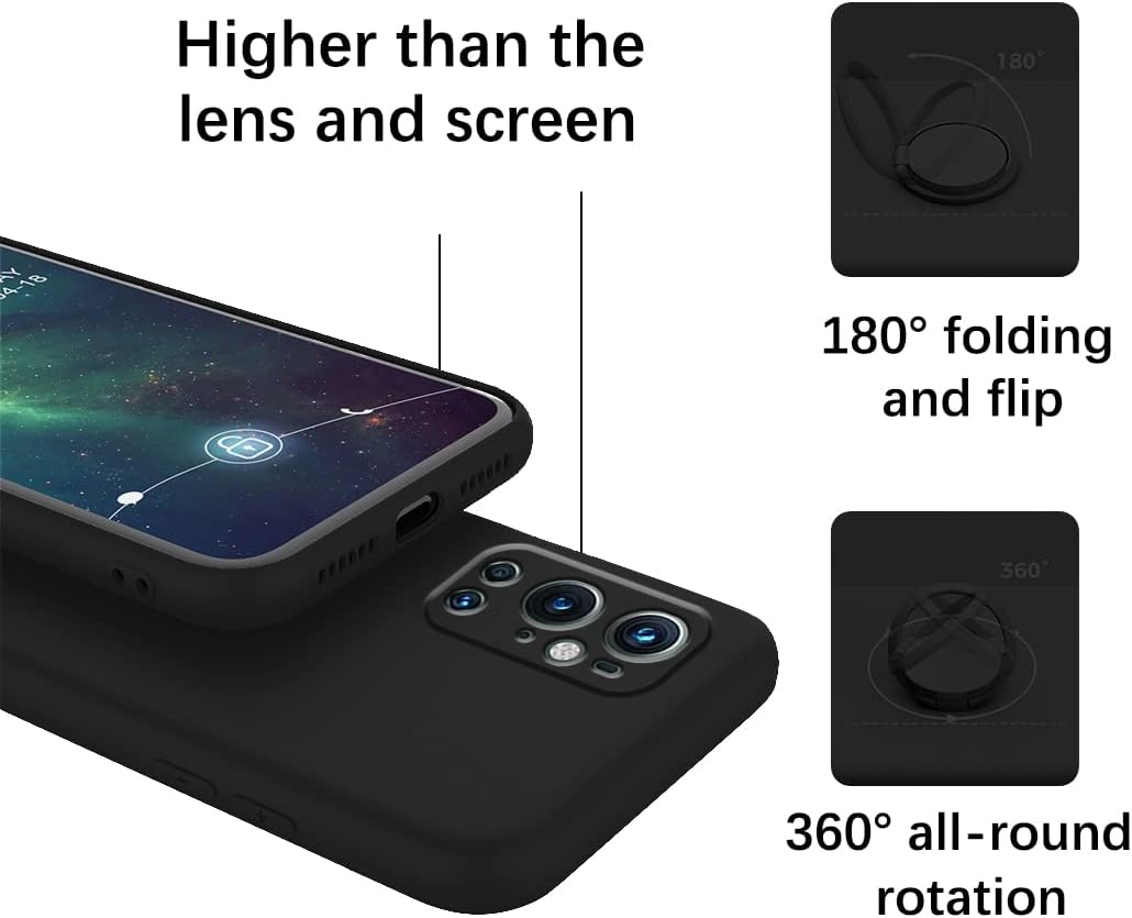 Compatible with Oneplus 9 Pro Case with Creative Astronaut Pattern Holder Green, Oneplus 9 Pro Phone Case with Ring Kickstand Silicone Shockproof Soft TPU Protective Slim Cover (Black)  Wousunly   