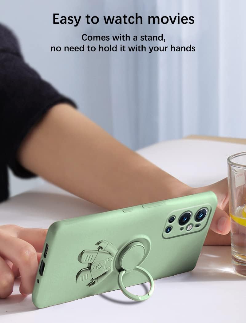 Compatible with Oneplus 9 Pro Case with Creative Astronaut Pattern Holder Green, Oneplus 9 Pro Phone Case with Ring Kickstand Silicone Shockproof Soft TPU Protective Slim Cover (Green)  Wousunly   
