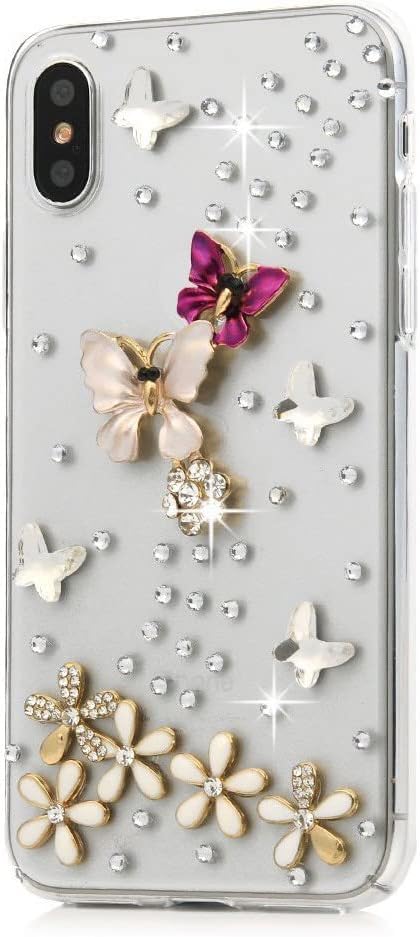 Luziun Glitter Design Phone Case Compatible with Oneplus Nord N200 5G - 3D Luxury Girls Women Shiny Bling Handcrafted Protective Cover with Screen Protector (2 Pack) - Butterfly Floral Flower  LUZiUN   