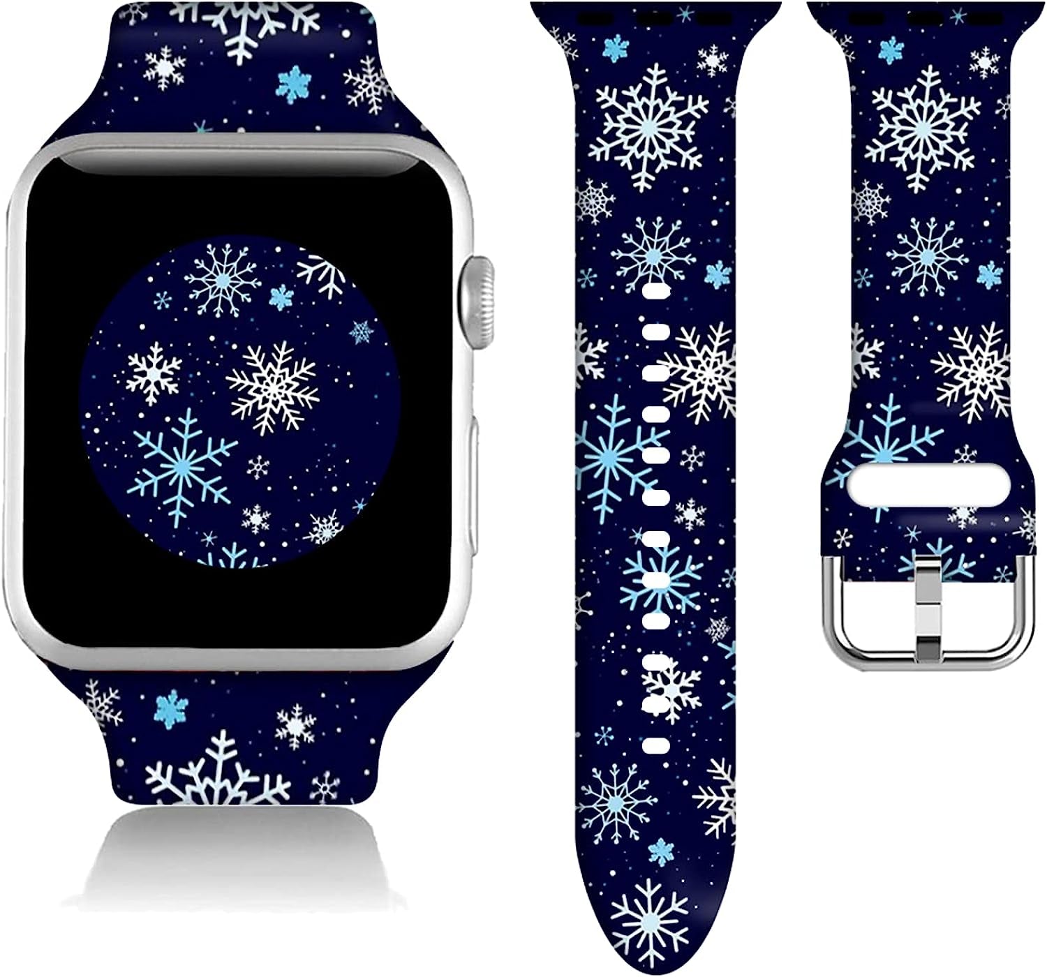 Christmas Gifts Decorations Wristband Straps for Apple Watch Band 38Mm/40Mm/41Mm/42Mm/44Mm/45Mm Soft Silicone Happy New Year Watch Band Strap for Apple Smart Watch Series 7 6 5 4 3 2 1 SE.  DGDGDG Christmas Winter Snowflake 42mm/44mm/45mm 