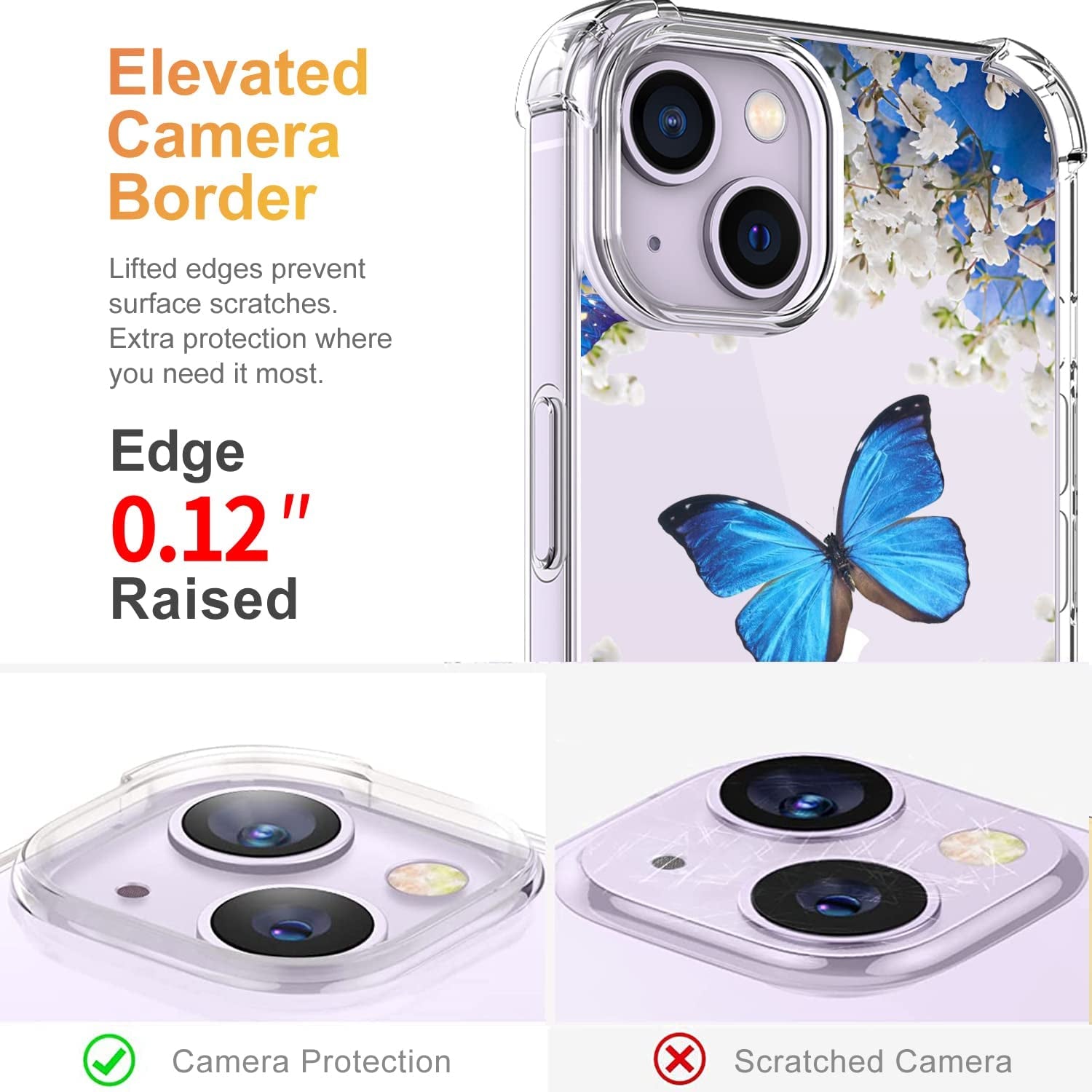 YOYORI Compatible with Iphone 14 Case with Screen Protector, Flower Pattern Design, Floral Clear Women Phone Case Shockproof Protective Soft TPU Bumper Cover 6.1 Inch 2022 (Butterfly/Blue)  YOYORI   
