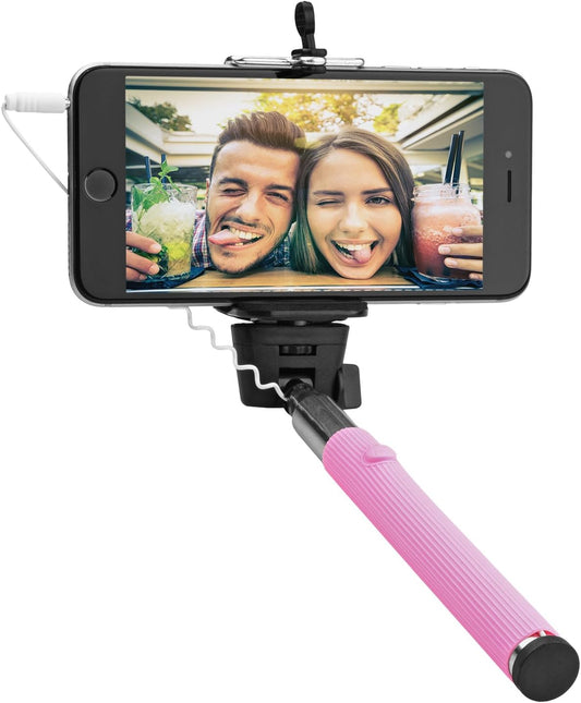 Circuit City Wired Extendable Selfie Stick with Remote Control Handle Extra-Long 42” Extending Monopod with Lanyard Steel Telescoping Phone Holder for Iphone 6, 5, 4, Samsung S6, S5 & More (Pink)  Circuit City   