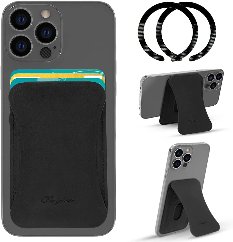 Magnetic Wallet Stand Card Holder Compatible with Magsafe for Iphone 11 12 13 14 Promax, Samsung Galaxy S22 23 Ultra, with Extra 2 Megnet Rings, Blue  KINGXBAR Black  