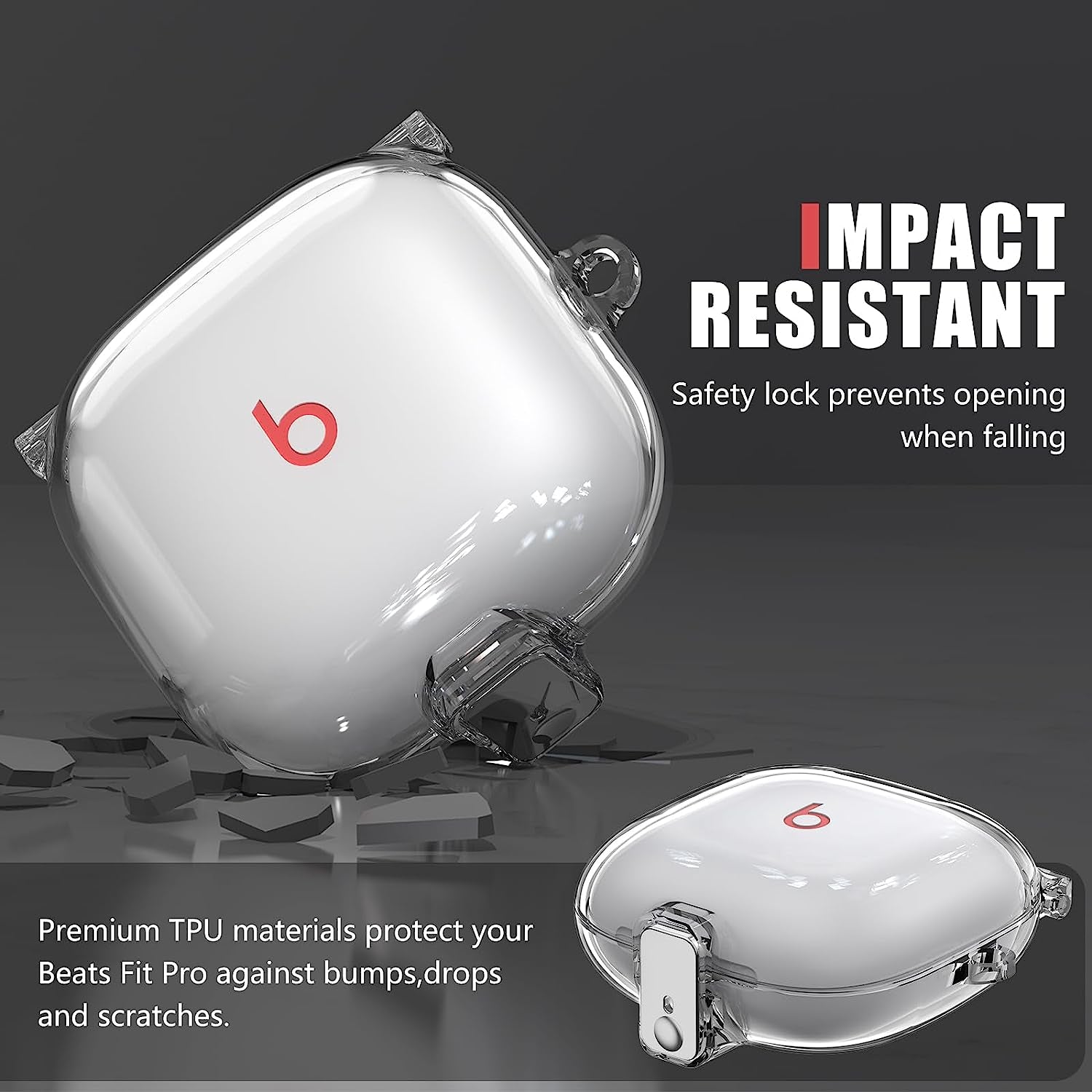 Inesore Beats Fit Pro Case with Safety Lock,Clear Case for Apple Beats Fit Pro 2021,Beats Fit Pro Accessories with Anti-Lost Keychain/Silicone Wrist Strap(Clear)  Inesore   