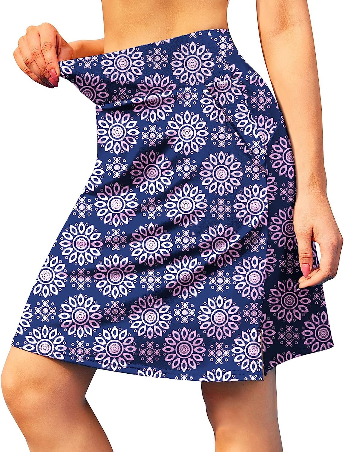 Women'S 20" Knee Length Tennis Skorts Skirts SPF Elastic Athletic Skorts with Shorts Golf Skirt with Pocket Casual Skorts  COOrun Flower Print Large 