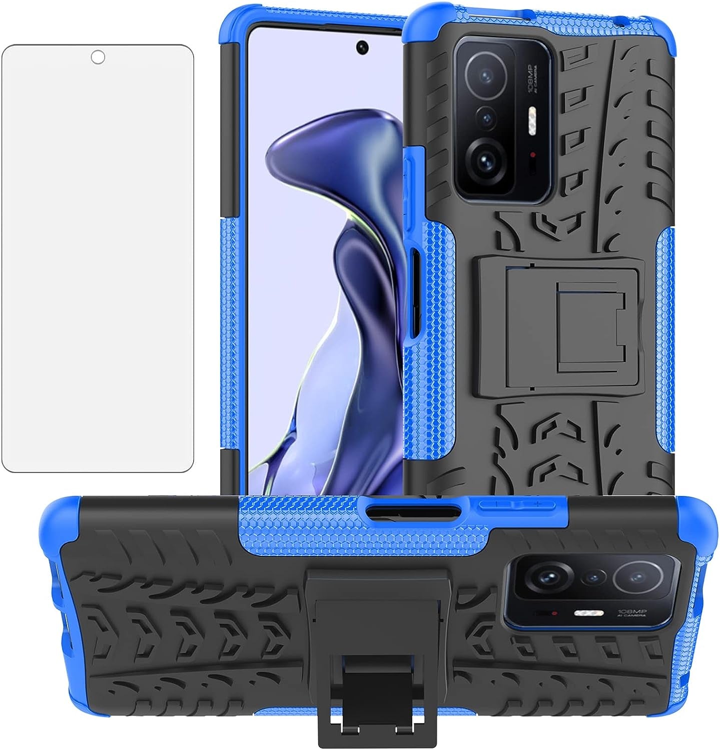 Asuwish Phone Case for Xiaomi Mi 11T/Mi11T Pro 5G with Tempered Glass Screen Protector and Slim Stand Hybrid Heavy Duty Rugged Protective Cell Cover Mi11Tpro T11 G5 Kickstand Mobile Women Men Green  Asuwish Blue For Mi 11T (5G) / Mi 11T Pro (5G) 