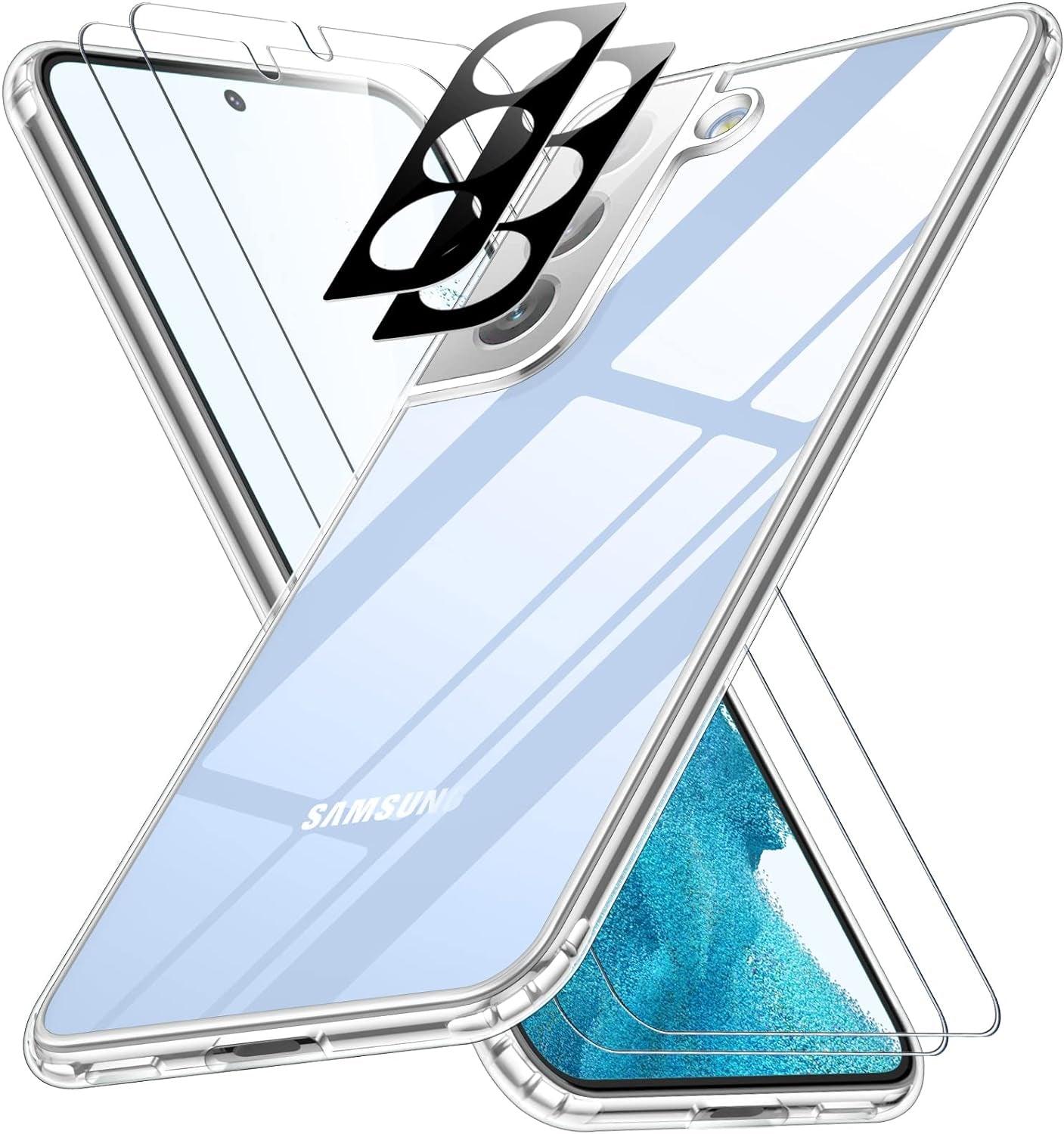 SPIDERCASE for Samsung Galaxy S22 plus Case, [10 FT Military Grade Drop Protection], 2 Pack [Tempered Glass Screen Protector+Camera Lens Protector] Heavy Duty Shockproof Case, Light Green  SPIDERCASE Clear  