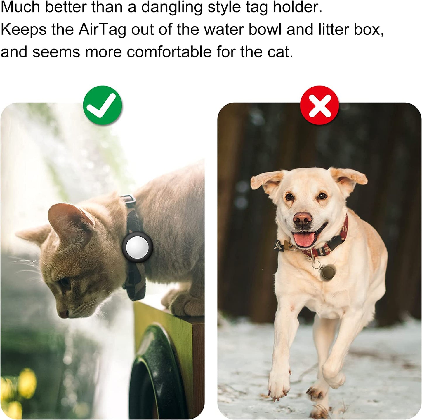 Airtag Cat Collar Holder for Apple Air Tag, 2 Pack Waterproof Case Cover for Cat Dog Collar with 3/8 Inch, Compatible with Cat Dog Collars Charms (Black&Black)  DLENP   