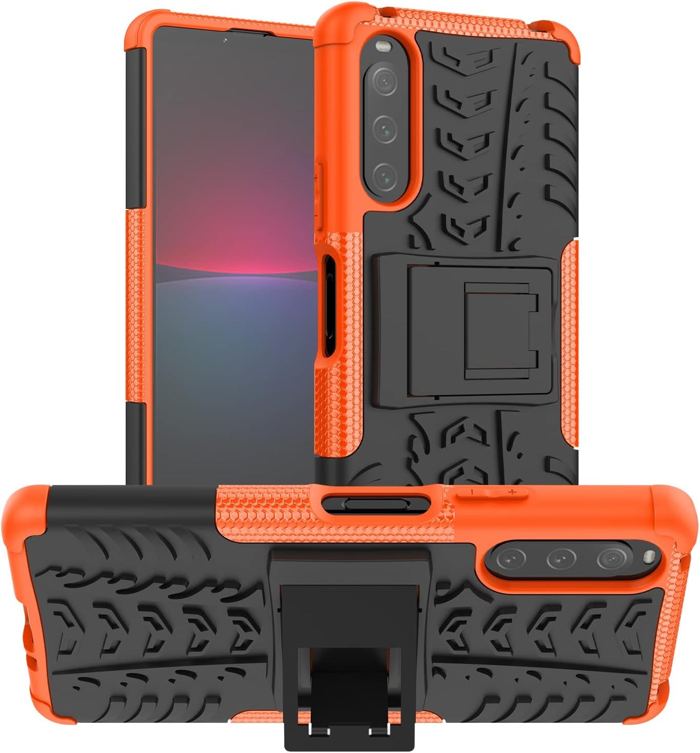 Compatible with Sony Xperia 10 IV with Built-In Kickstand 360° Full Body Shockproof Military Grade Heavy Duty Protective Phone Case for Sony Xperia 10 IV  Joie & Joho Orange  