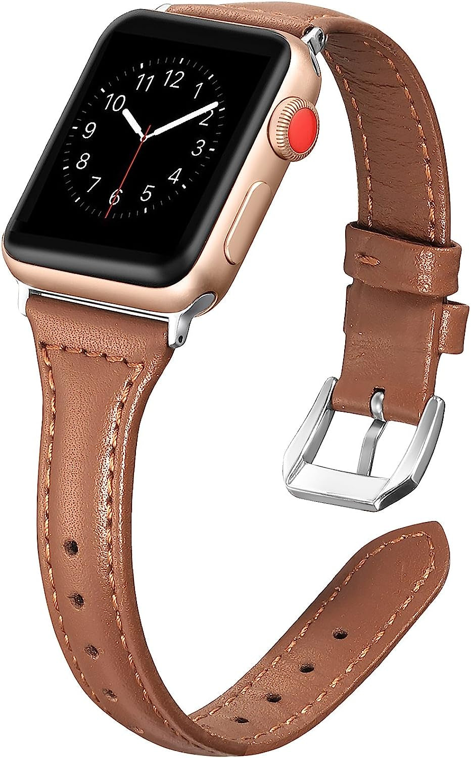 Secbolt Leather Bands Compatible Apple Watch Band 38Mm 40Mm 41Mm 42Mm 44Mm 45Mm Slim Replacement Wristband Sport Strap for Iwatch SE Series 8 7 6 5 4 3 2 1 Stainless Steel Buckle  Secbolt Brown 38mm/40mm/41mm 