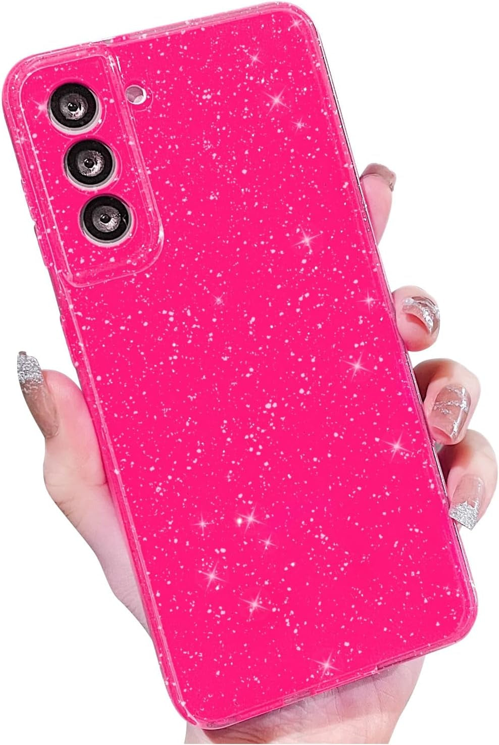 MINSCOSE Compatible with for Samsung Galaxy S21 Ultra Case,Cute Neon Bright Color,Glitter Bling Thin Slim Shockproof Silicone Sparkly Case, Soft TPU Phone Case for Women Girl-Hot Pink  MINSCOSE Hot Pink S21 