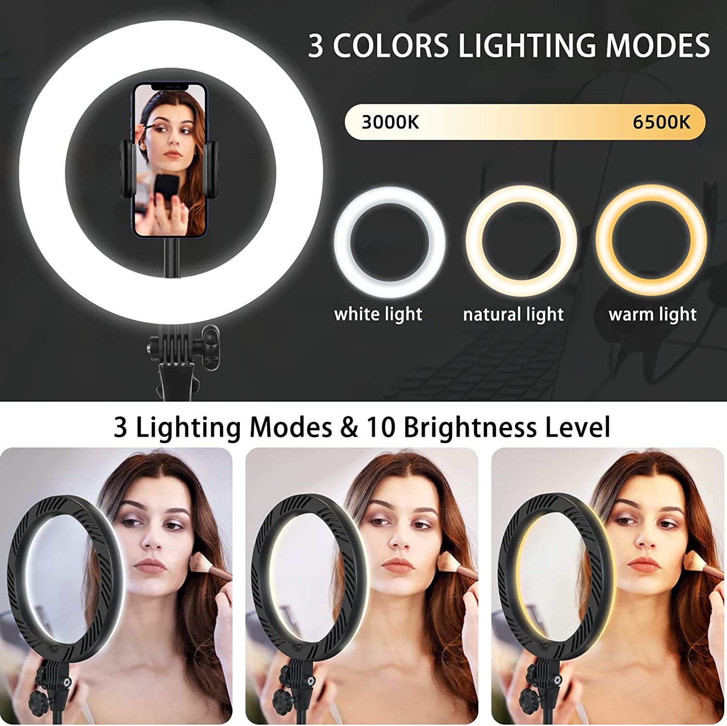 12'' Selfie Ring Light with Stand and Phone Holder - Tripod for Iphone with Ring Light, Floor Tall Ring Lights with Tripod for Phone/Camera, Circle Light for Video Recording, Photography, Tiktok, Zoom  Yarrashop   