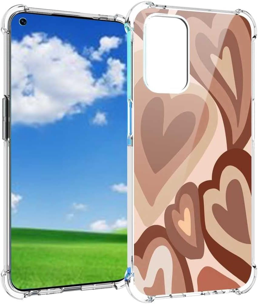 Saiaty Lideqee Designed for Oneplus Nord N200 5G/Oppo A93 5G Case, Pink Love Heart Coffee Latte Swirls Valentines Graphic Designed for Oneplus Case Women Girls, Soft TPU Trendy Case for Oneplus  saiaty lideqee Brown Hearts  