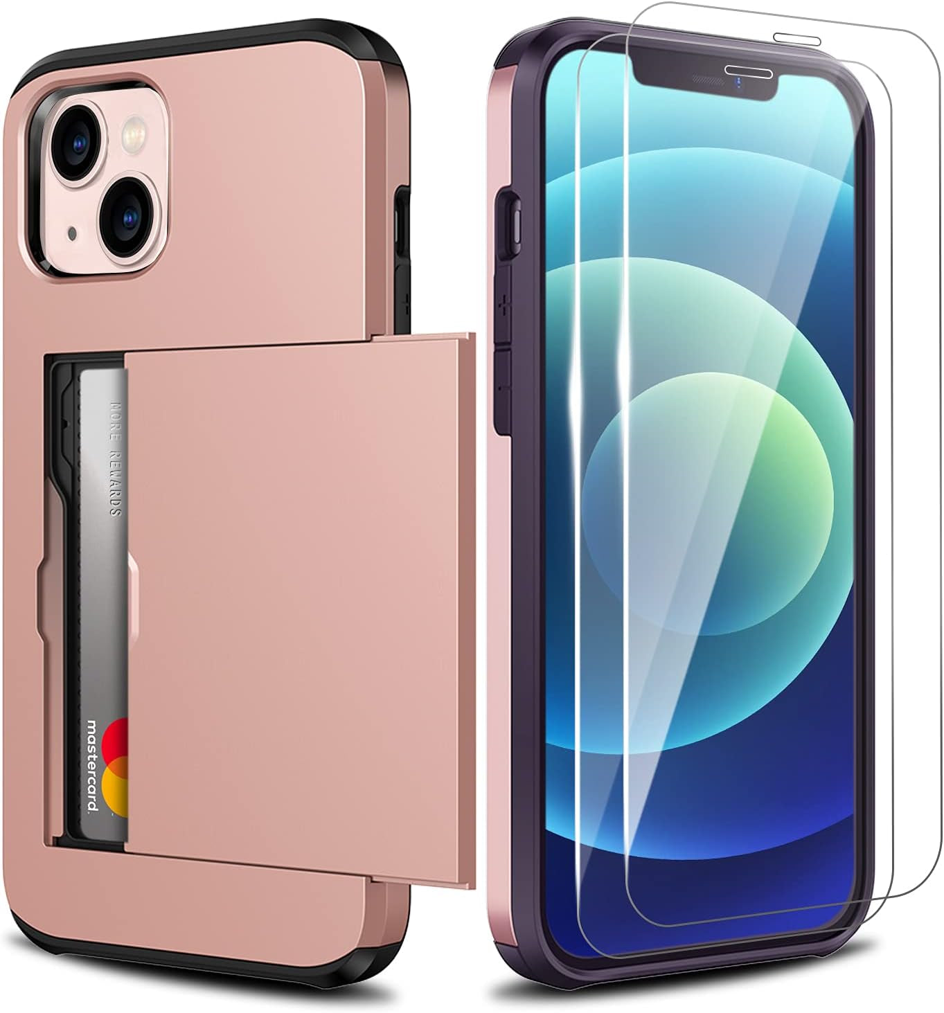 ZUSLAB Wallet Case Compatible with Apple Iphone 13 2021 Phone Case with Card Holder Shockproof anti Scratch Cover with Tempered Glass Screen Protectors[X2Pack] Black  ZUSLAB Rose Gold  