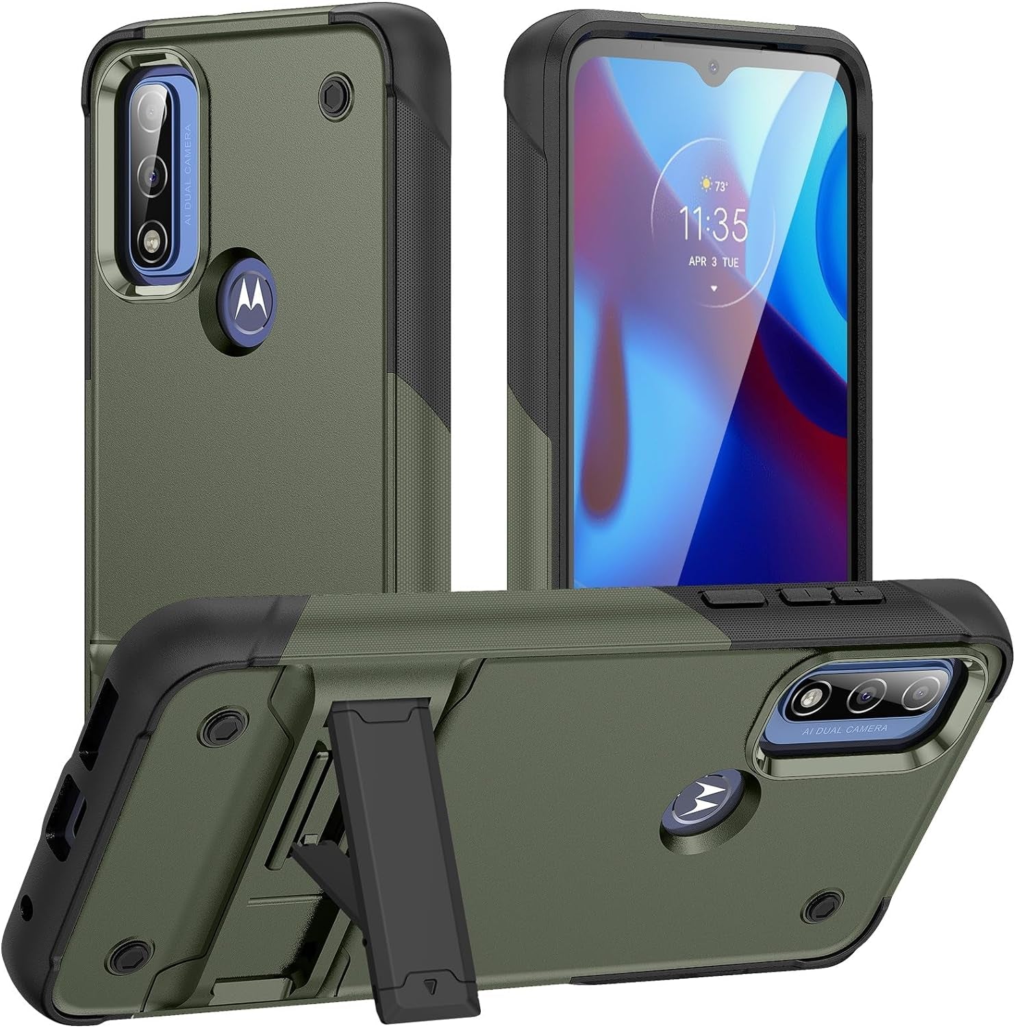ZIRIA Phone Case Compatible with Motorola G Pure/Moto G Power (2022)/Moto G Play (2023) Case with Kickstand, Rugged Full-Body Protection Case Military Grade Shockproof Case (Color : White+Black)  ZIRIA Army Green+Black  
