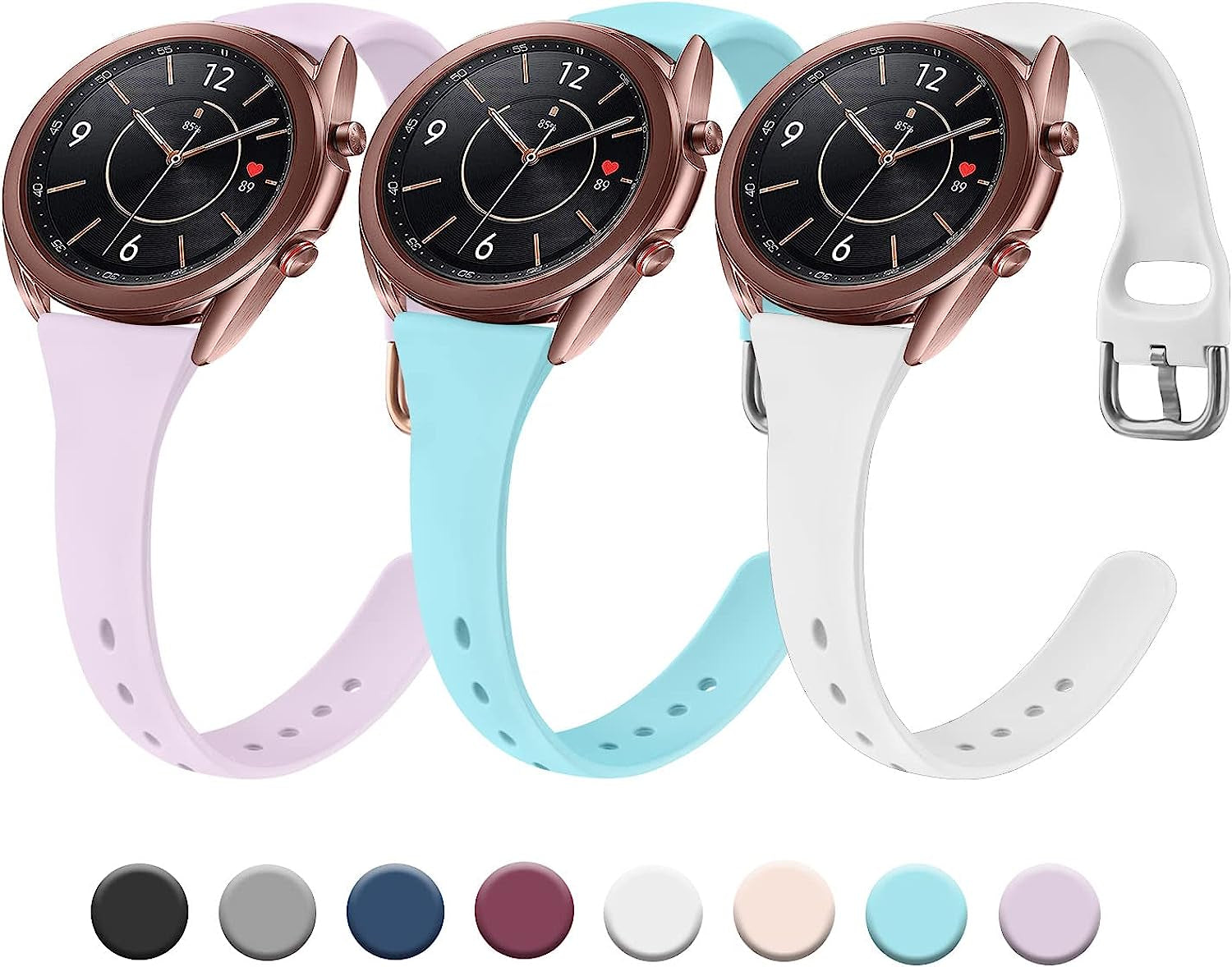 3 Pack Slim Bands for Samsung Galaxy Watch 3 Bands 41Mm Women Men, 20Mm Soft Silicone Replacement Wristband Sport Strap for Galaxy Watch 3 Bands 41Mm  Meliya Purple+Light Blue+White  