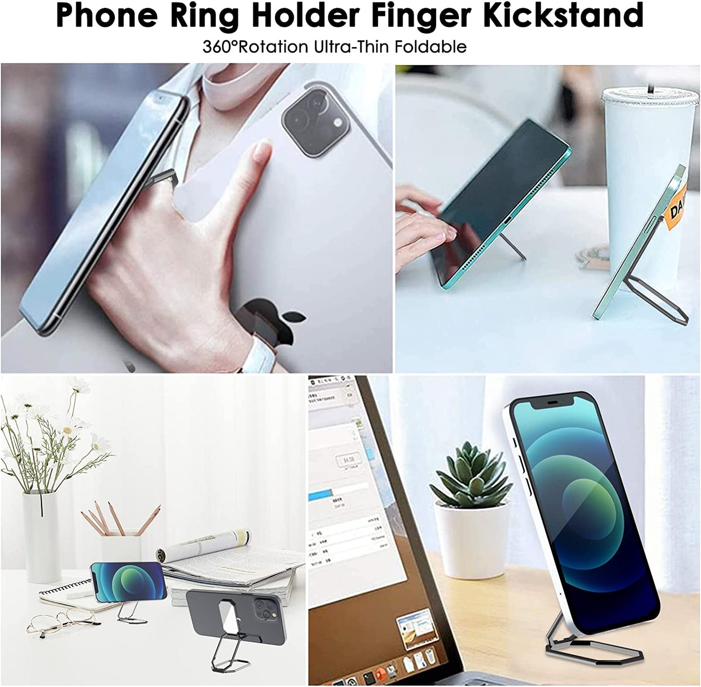 Phone Ring Holder Finger Kickstand, Upgraded 360° Rotation Metal Phone Grip for Magnetic Car Mount Foldable Cell Phone Stand Compatible with Most Smartphones  imeilee   