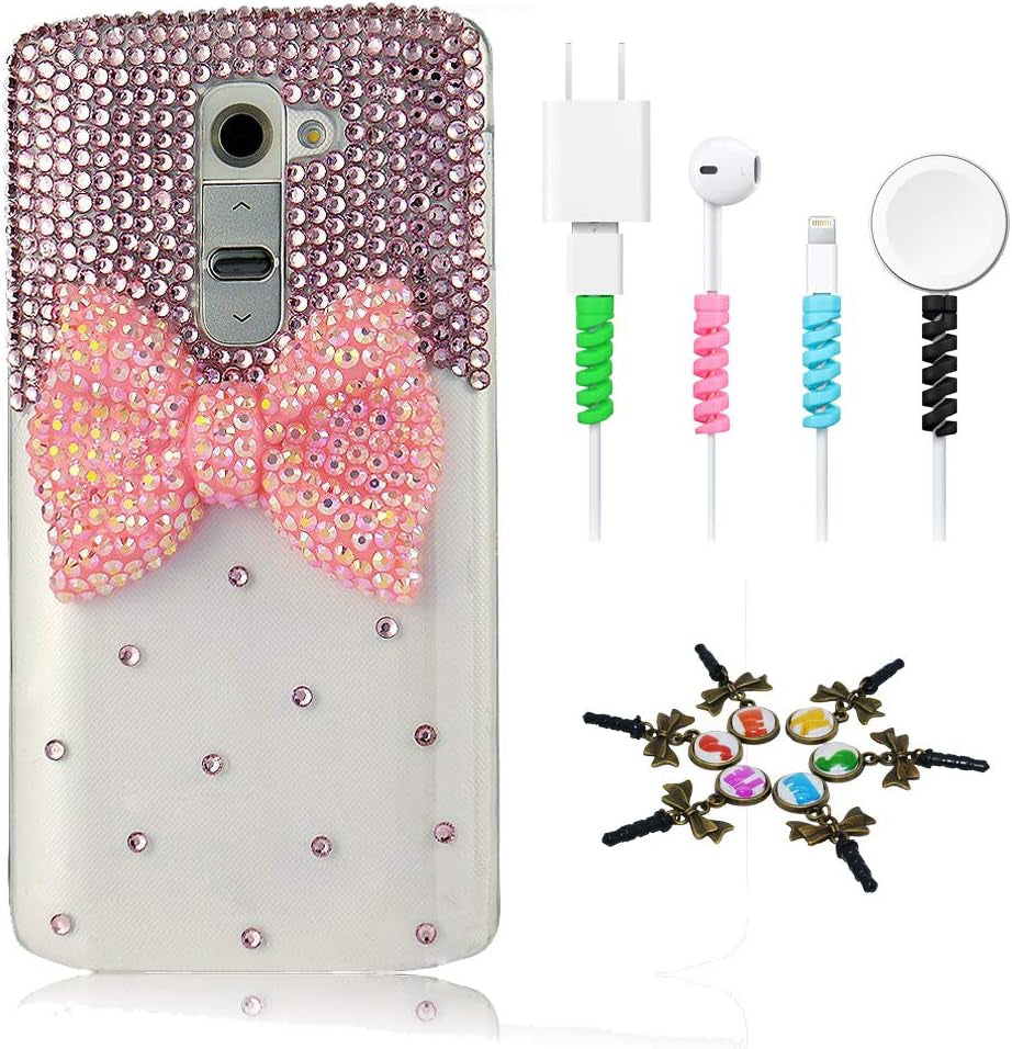 STENES Bling Case Compatible with LG G8 Thinq - Stylish - 3D Handmade Sparkle Series Bowknot Design Cover with Cable Protector [4 Pack] - Pink  STENES   