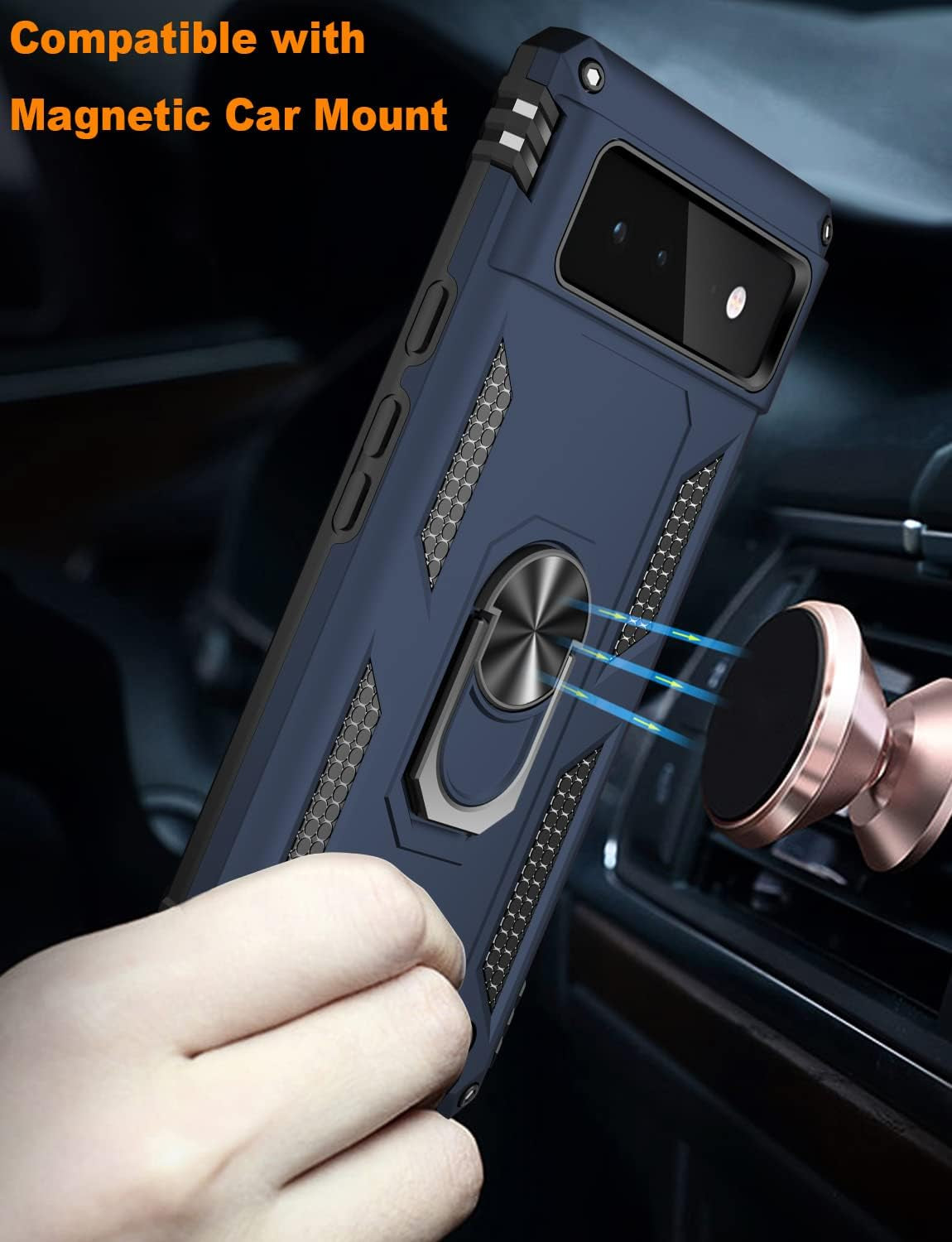 IKAZZ Suitable for Google Pixel 6 Case,Military Grade Shockproof Heavy Duty Protective Phone Case Pass 16Ft Drop Test with Magnetic Kickstand Car Mount Holder for Google Pixel 6 Blue  IKAZZ   