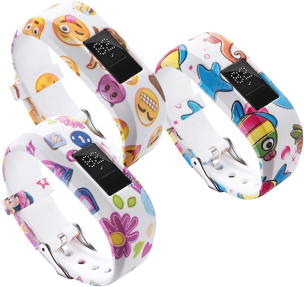 GTHY Compatible with Garmin Vivofit JR/JR 2/Vivofit 3 Bands Repacement,For Kids Boys Girls,Soft Silicone Pattern Adjustable Straps,Wristbands,Watch Band,With Secure Metal Clasp,Lagre&Small  GTHY Emo Small 