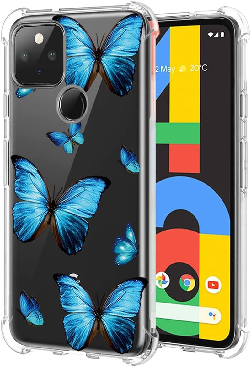 Yerebel Case for Google Pixel 4A (Not Fit Pixel 4A 5G) G025J, GA02099 Cute Case, Clear Flexible Bumper TPU Soft Rubber Silicone Cover Phone Case for Google Pixel 4A (Roseflower)  Yerebel Blue Butterfly  