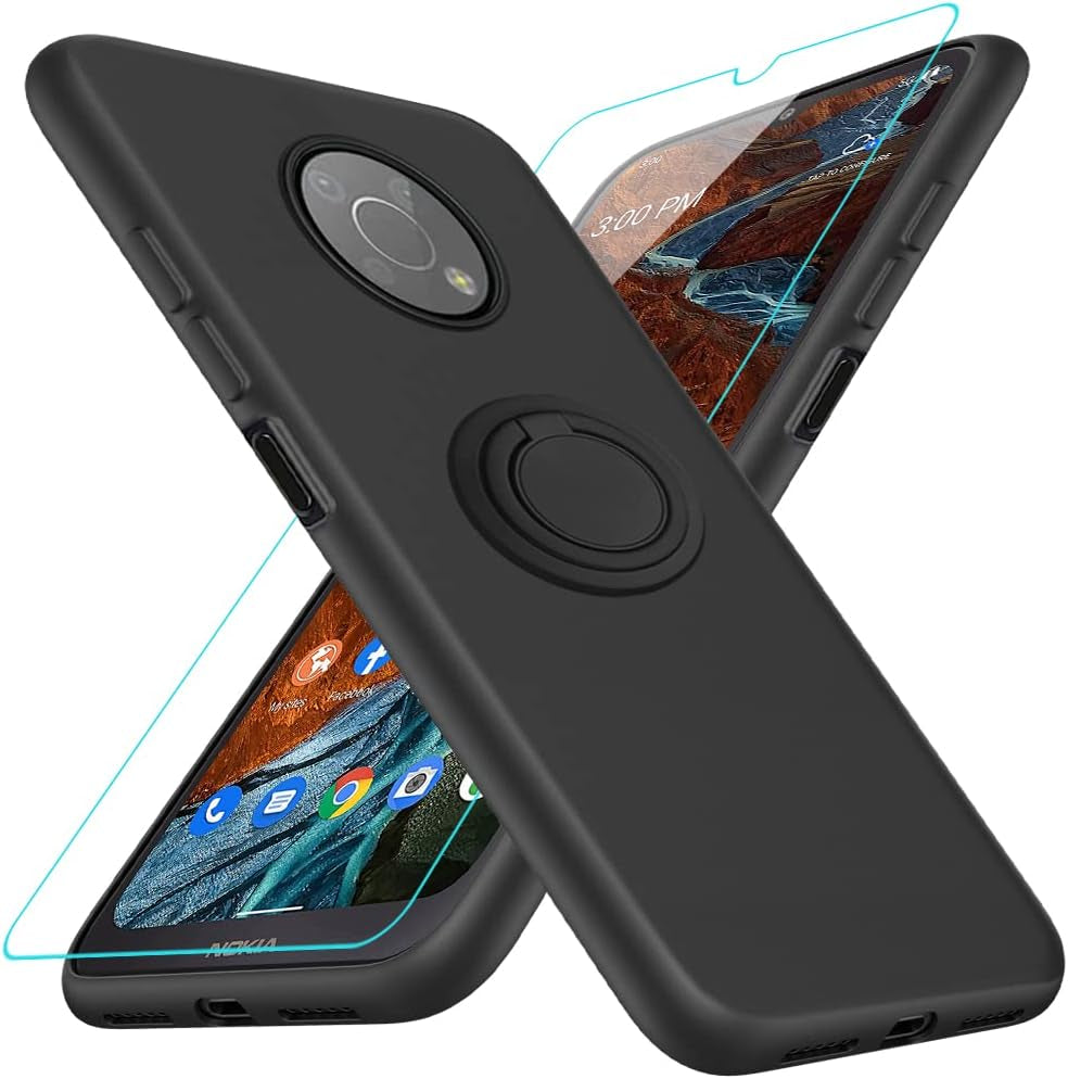 For Motorola Moto G 5G 2023 Phone Case with Glass Screen Protector, 360° Rotatable Ring Holder Magnetic Kickstand/Stand Silicone TPU Shockproof Protective Cover Case for Motorola Moto G 5G - Black  Nijiadi Nokia G300 Black  