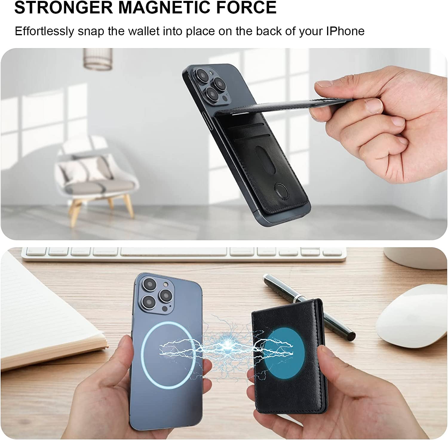 KIHUWEY for Magsafe Wallet Card Holder with Magnetic, Mag Safe Leather Detachable Kickstand RFID Wallet for Iphone 14 Pro Max/14 Pro/14/14 Plus/13 Pro Max/13 Pro/13/12 Pro Max/12 Pro/12 (Black)  KIHUWEY   