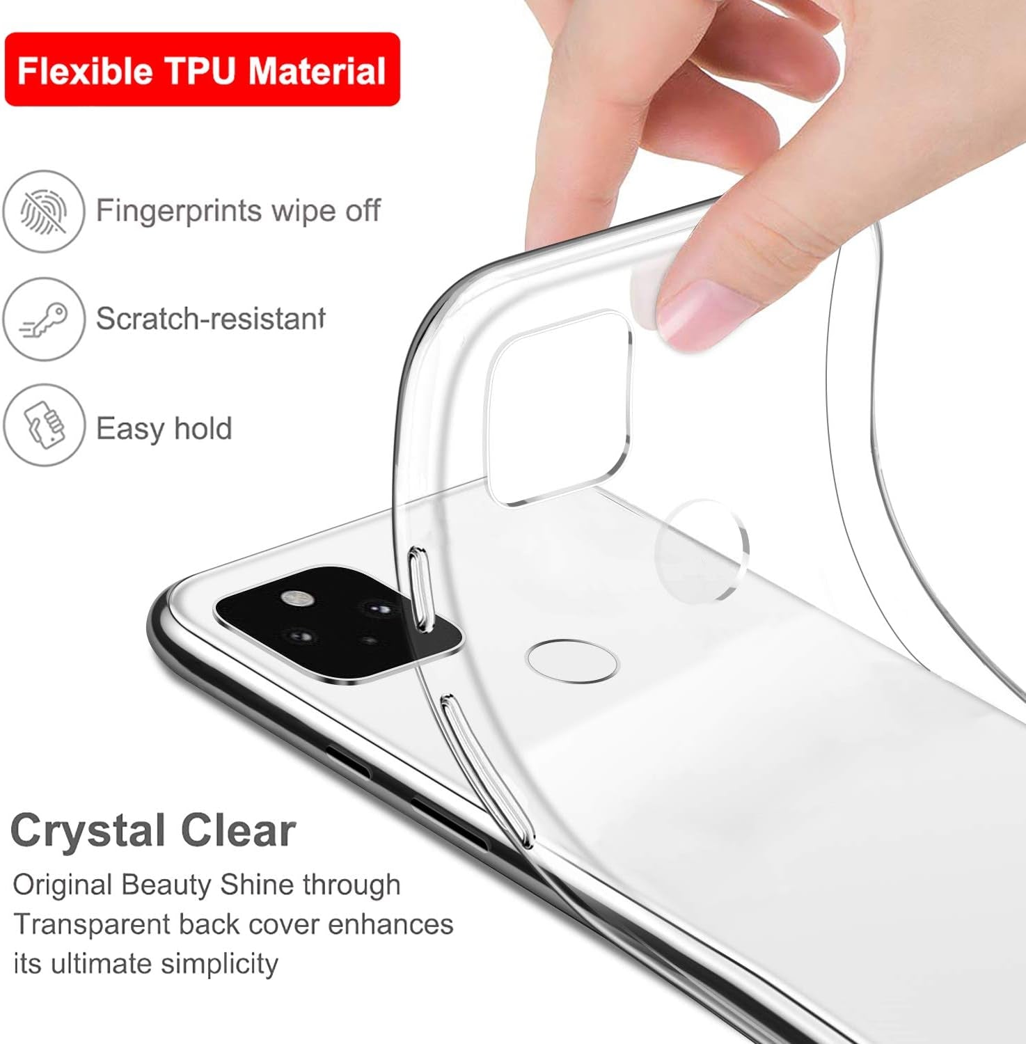 Google Pixel 5 Case Crystal Clear Slim Thin Soft Silicone Shockproof Protective TPU Bumper Thin Cover for Pixel 5 (2020) 6" - Clear  Guuboly   